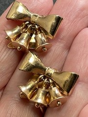 Vintage Brass Bow Bell Charm Dangle Screw Back Earrings