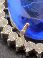 Vintage Sky Blue Oval Rhinestone Silver Tone Brooch Pendant 35mm