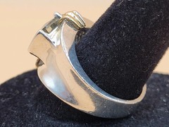 Vintage Sterling Silver 925 Large Cushion-Cut Aquamarine & Gold Accents Size 8.5