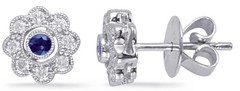 .34CT DIAMOND & AAA SAPPHIRE 14KT WHITE GOLD 3D FILIGREE MILGRAIN STUD EARRINGS
