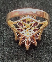Vtg 18K Yellow Gold Electroplated Genuine Garnet & Cubic Zirconia Cocktail Ring
