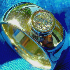 EARTH MINED DIAMOND Deco Engagement Ring Bezel set Chunky Dome 14K GOLD BAND 6.2