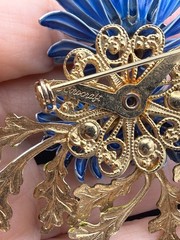 Vintage Corocraft enamel flower Brooch Pin with leaves blue green signed 50s-60s