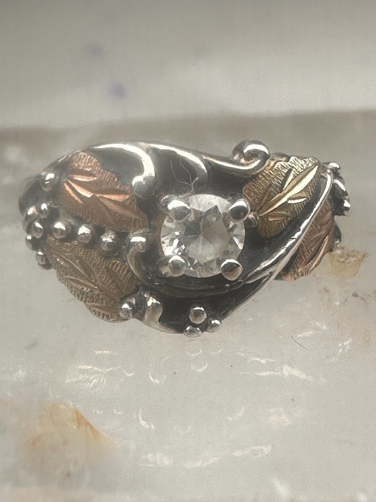 Black Hills Gold ring leaves CZ band size 5.75 sterling silver women girls