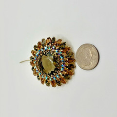 Vintage Unsigned Brown, Gray, and Aurora Borealis Round Brooch