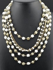 Vintage W Germany Milk Glass Faux Pearl Multi Strand Statement Necklace 90g…