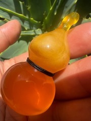 Vintage Natural Half Beeswax Half Amber Hulu Gourd Pendant Estate Collect Gift
