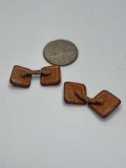 Vintage English Leather Double Sided Square Cufflinks in Leather Travel Case