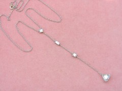 ESTATE ART DECO 1.03ct TRILLION DIAMOND LINE DROP PLATINUM LARIAT CHAIN NECKLACE