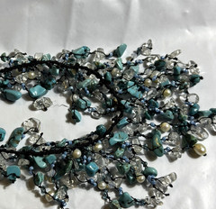 Turquoise Chip Beads Artisan Cluster Boho Waterfall Necklace Coastal Cowgirl
