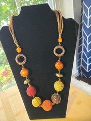 Boho Chunky Necklace, Warm Earth Tones, Brass and Copper Accents 27″