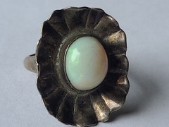 Vintage Sterling Silver & Natural Fire Opal Gemstone Modernist Ring Size 5.5