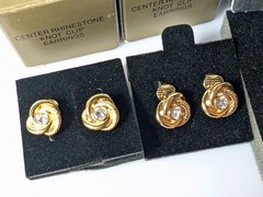 Vtg New Avon Rhinestone Fantasy Center Rhinestone Knot CLIP Earrings Lot 1990s