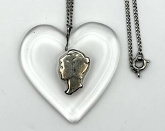Vintage Mercury Dime Lucite Heart Necklace Sterling Silver 18” Chain Sweetheart