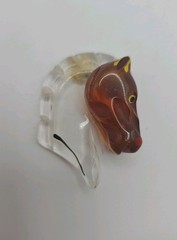 Vintage Lucite Carved Figural Horse Head Brooch Pin Missing Pin 1 1/2 Inches