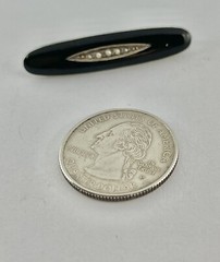 Victorian Edwardian Enamel Black Bar inset Seed Pearl Center Mourning Brooch