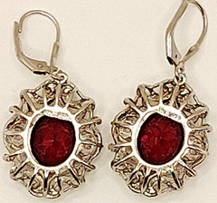 Vintage STS 925 Sterling Silver Red & Pink Faceted Stone Filigree Leverback Earr