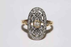Art Deco Style Lab Created Diamond Engagement Wedding 14K Yellow Gold FN Ring