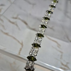 VINTAGE B. DAVID GREEN MARQUIS & ROUND RHINESTONE BRACELET 6.5″