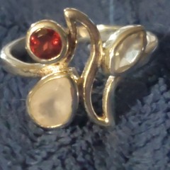 Vintage 925 Sterling Silver Bypass Ring Natural Garnet Rose Quartz Rainbow…