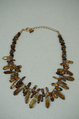 Vintage Chunky Statement Necklace Tigers Eye and Natural Quartz Crystals 19″-22″