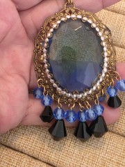 Vintage West Germany Blue Glass Cabachon Necklace