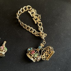 Rare Barclay Rhinestone Charm Bracelet Earrings Crown King Queen Costume Jewelry