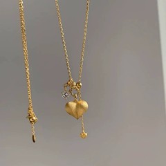 Vintage Brushed Heart Pendant Necklace Elegant Collarbone Chain Wedding Gift
