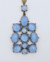 Vintage Blue Glass Pendant Necklace Moonglow Floral Statement Cabochon