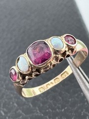 15k Gold Antique 5 Stone Ring Victorian Opal Pink Stones English Hallmarked 1864