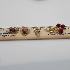 VTG Estate Costume Brooch Lot 4pc Red Rose Enamel Heart Amethyst Glass Grape Pin