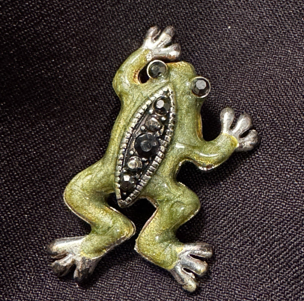 Vintage Green Toad Frog Brooch Pin Marcasite Gothic Whimsical Forest Fairy
