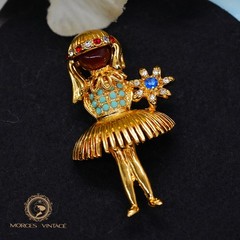 Vintage JBK Stone Scarecrow Gold Tone Brooch