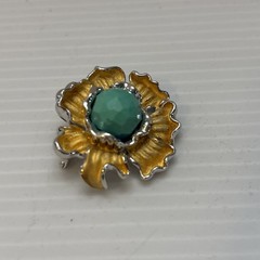 Ross-Simons Sterling 925 Silver Flower Pendant Brooch Turquoise Glass Gold Wash
