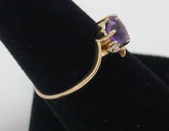 Vintage NABCO 14K Yellow Gold Amethyst Heart & Diamond Ring Size 6.75 585 Solid