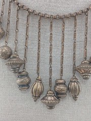 Victorian Revival Russian Gold Festoon Bib Dangling ribbed orbs Collar necklace