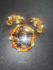 Juliana D &E DeLizza Elster Fall Color Brooch and Earring Set Book Piece #7373