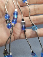 artisan-made blue bead necklaces, iridescent art glass and crystal elements 56in