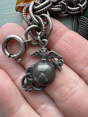 Vintage 1950s Silver Tone Chain Charm Bracelet Patriotic US Navy Liberty Bell