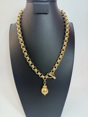 GOLD PLATED ROLO Style CHAIN Spherical Pendant Garnet Toggle Clasp