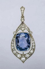 Art Deco 10.50Ct Sapphire Diamond Pendant Necklace 14K Gold 925 Silver