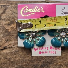 Vintage Blue Flower Stud Earrings Silver Tone Crystal Accent Candies 1980s #15