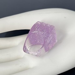 Chunky Lucite Square Ring Lavender Sparkle Cube Size 8 Retro Statement Runway