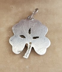 VINTAGE ART DECO STERLING SILVER ENAMEL 4 LEAF CLOVER CHARM GOOD LUCK