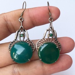 Vintage 925 Sterling Silver Mixed Green Malachite Earrings Drop 4.5 cm