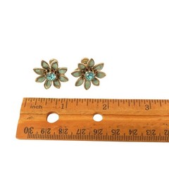 Vintage Blue Topaz Aqua Rhinestone Flower SB Silver Toned Earrings