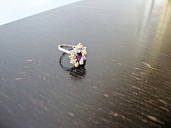 VINTAGE FLORAL PRONG SET AMETHYST PINK YELLOW CLEAR TOPAZ RING SILVER 925 SZ 6.5