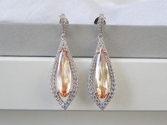 Vintage Sterling Silver 925 Champagne Drop Dangle Earrings