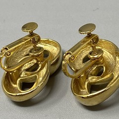Gold Tone Clip On Earrings Double Link Dangle Drop Knotted Screw Back 1.25″