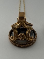 Antique Victorian Watch Fob Seal Charm Blue Bulls Eye Agate Pendant Necklace 18”